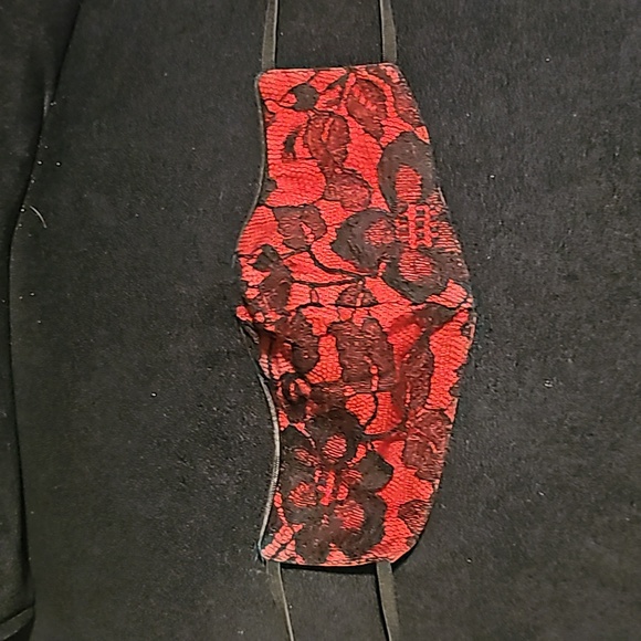 Red & Black Lace High Quality Designer 2-Layered Cloth Performance Face Mask. - Picture 2 of 4